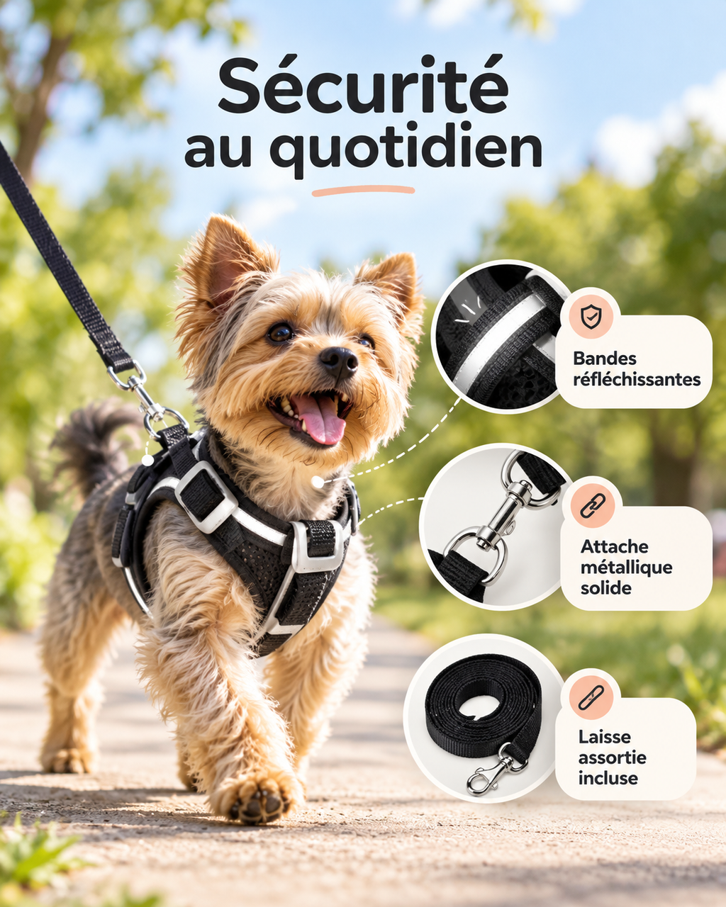 Ensemble laisse, collier et harnais pour chien
