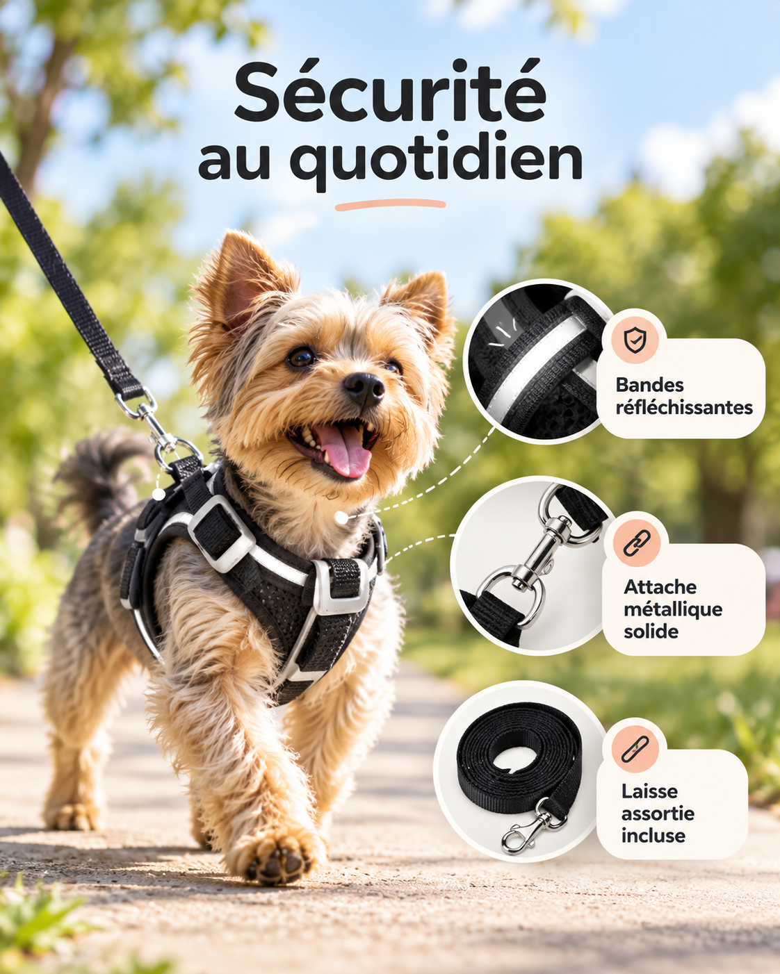 Ensemble laisse, collier et harnais pour chien