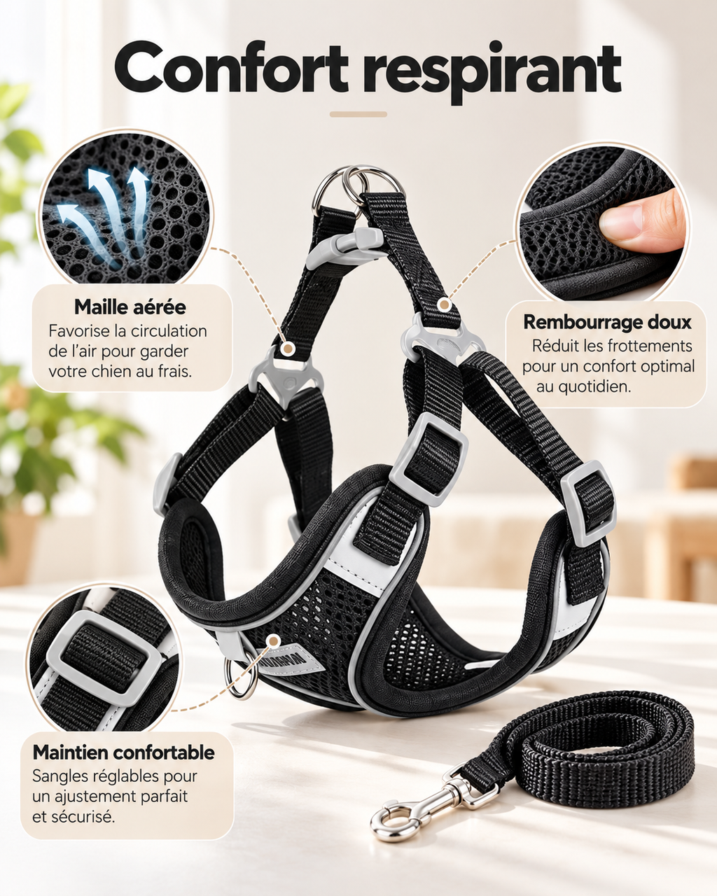 Ensemble laisse, collier et harnais pour chien