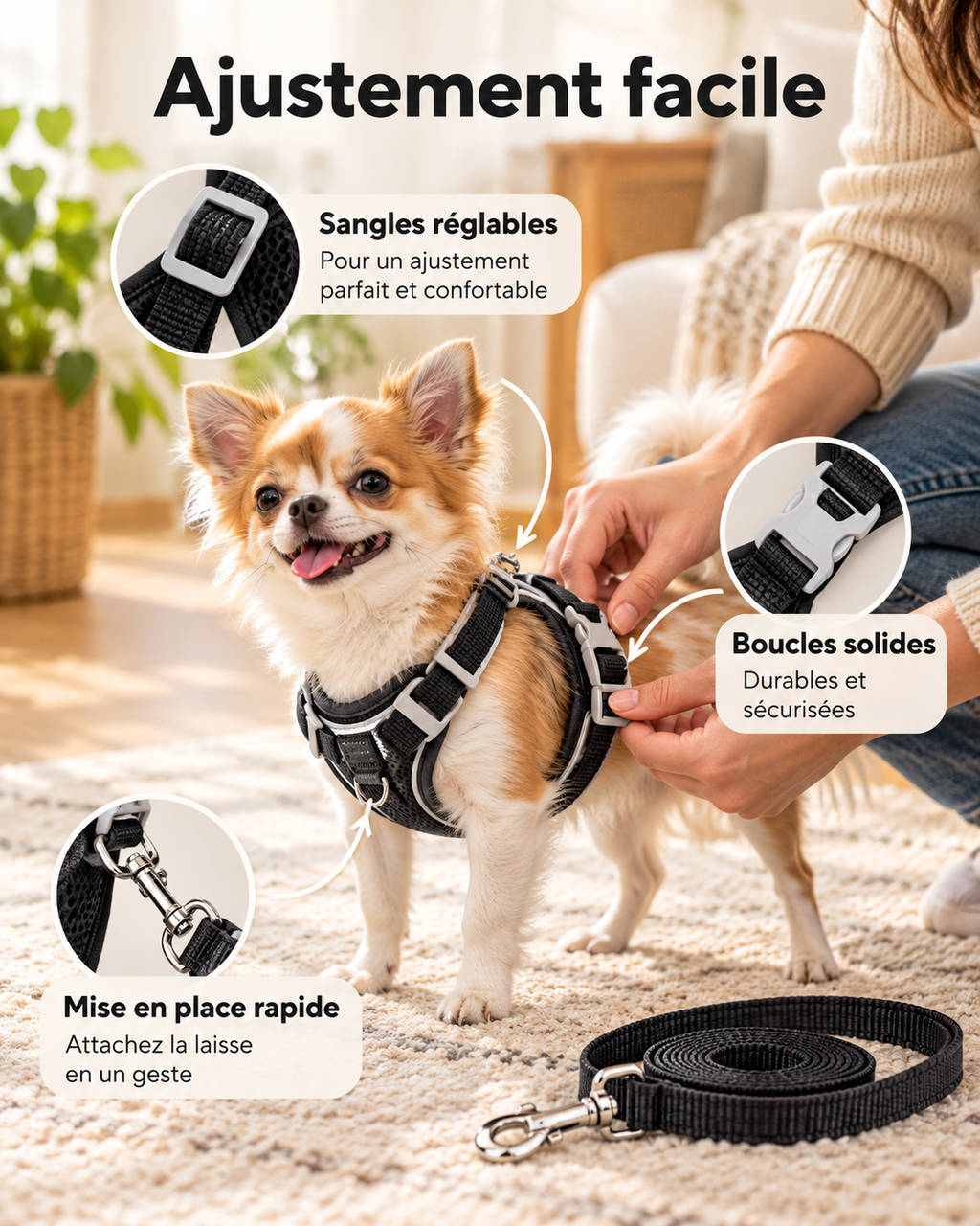 Ensemble laisse, collier et harnais pour chien