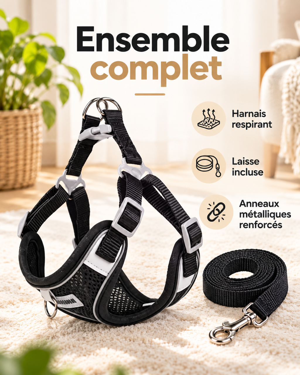 Ensemble laisse, collier et harnais pour chien