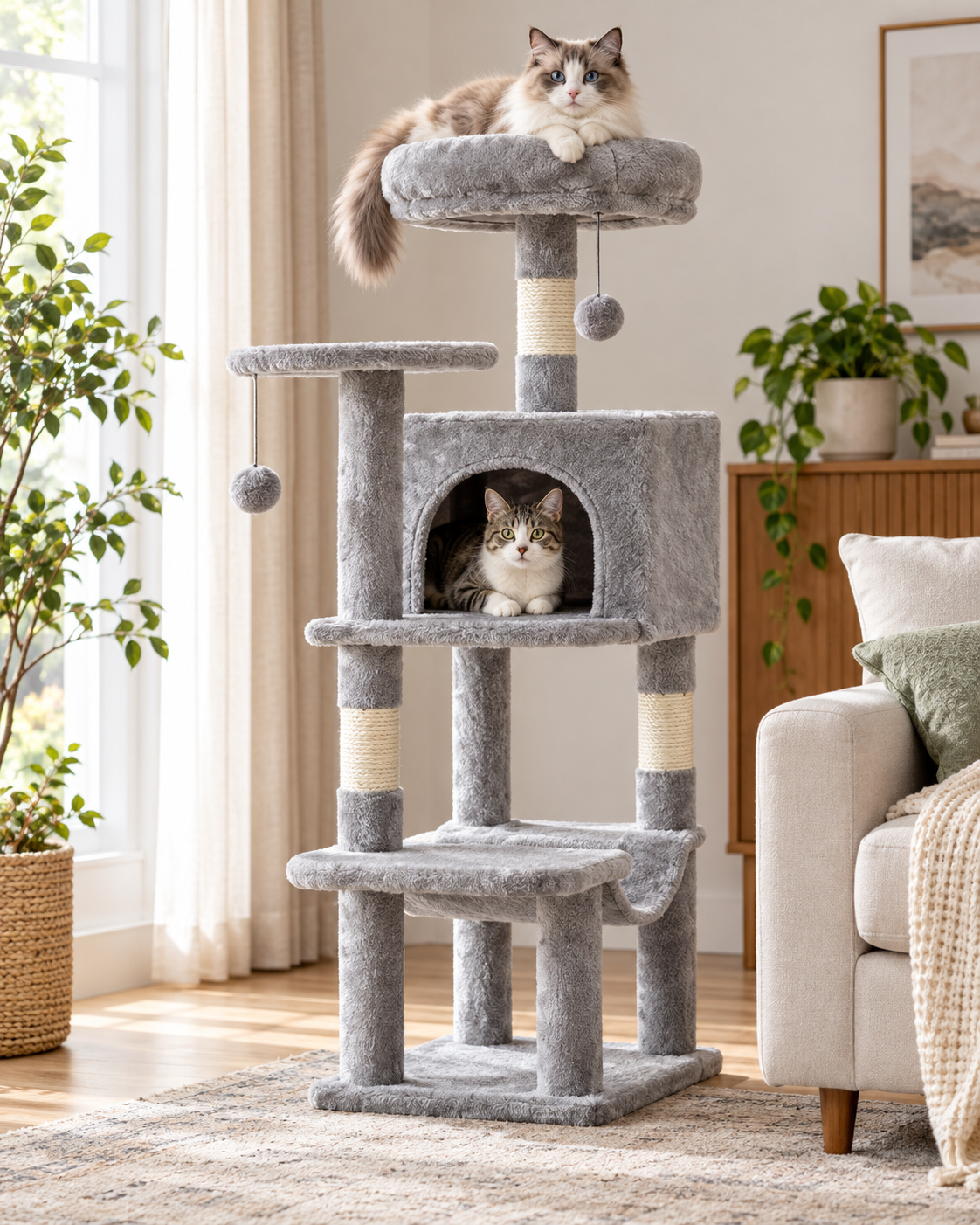 Arbre à chat 4 en 1 avec niche, hamac et griffoirs