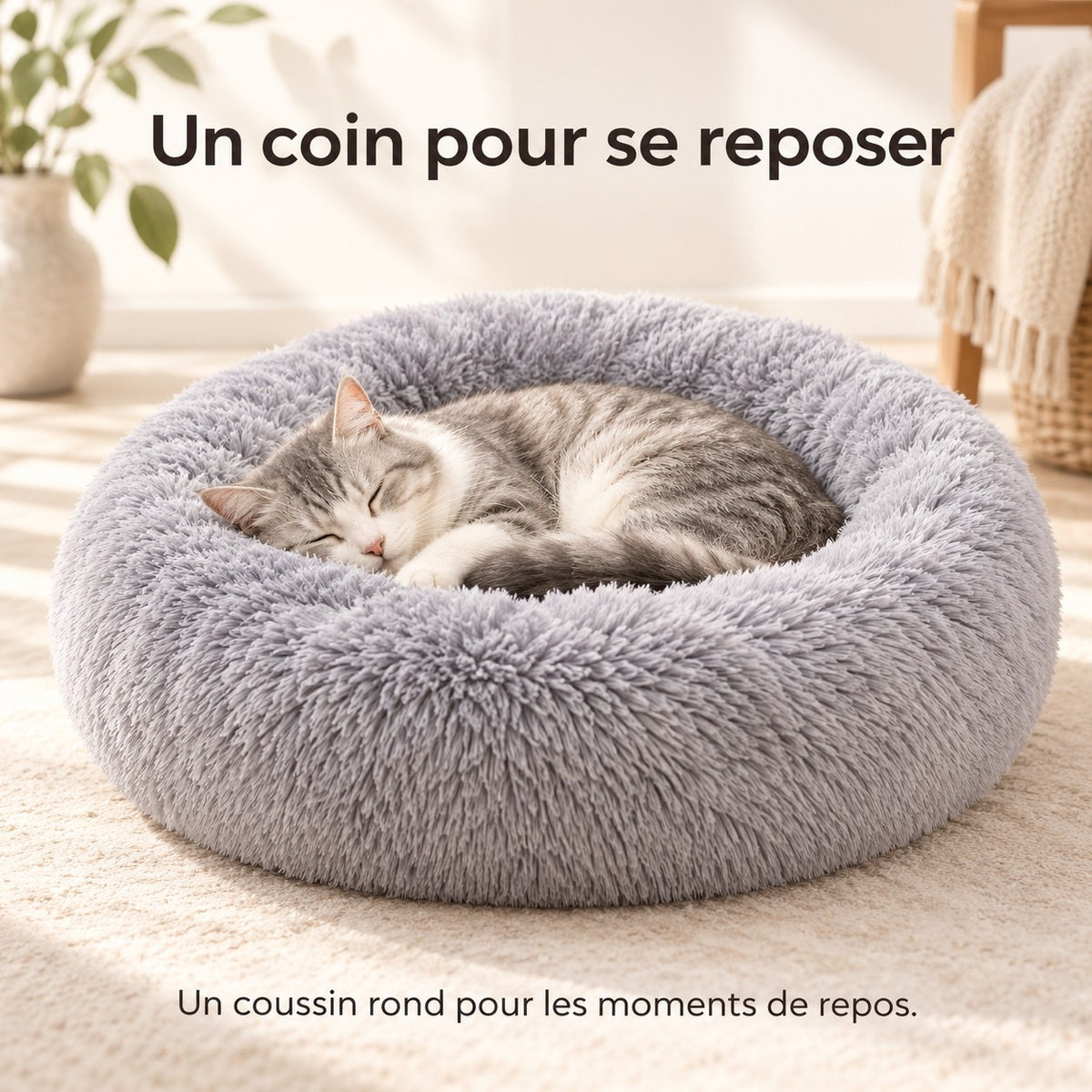 Coussin rond en peluche pour chien et chat