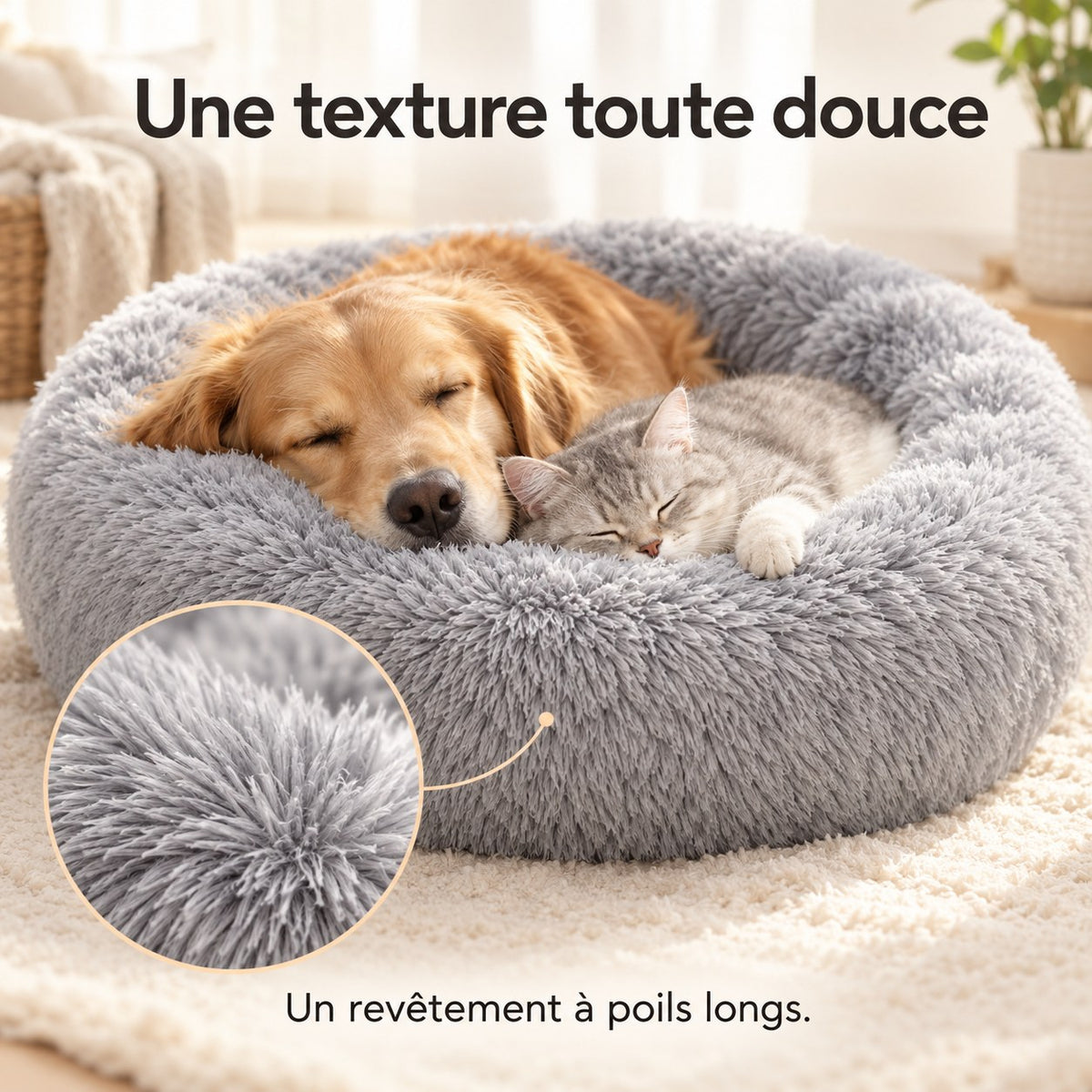 Coussin rond en peluche pour chien et chat