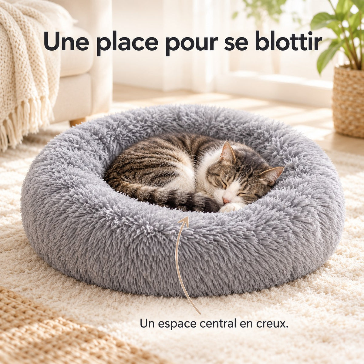 Coussin rond en peluche pour chien et chat