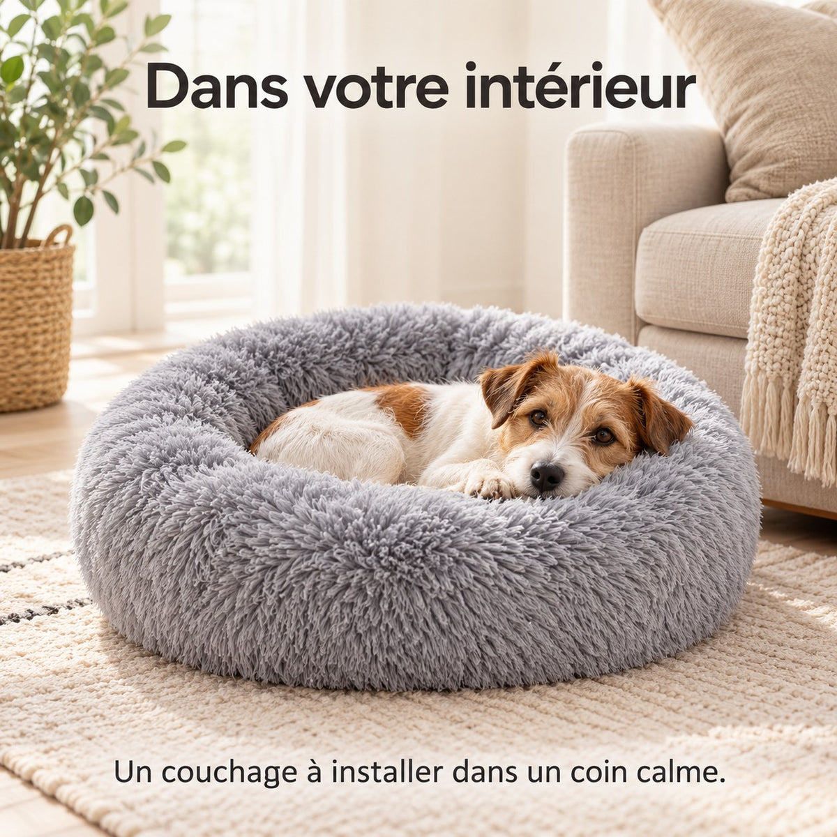 Coussin rond en peluche pour chien et chat