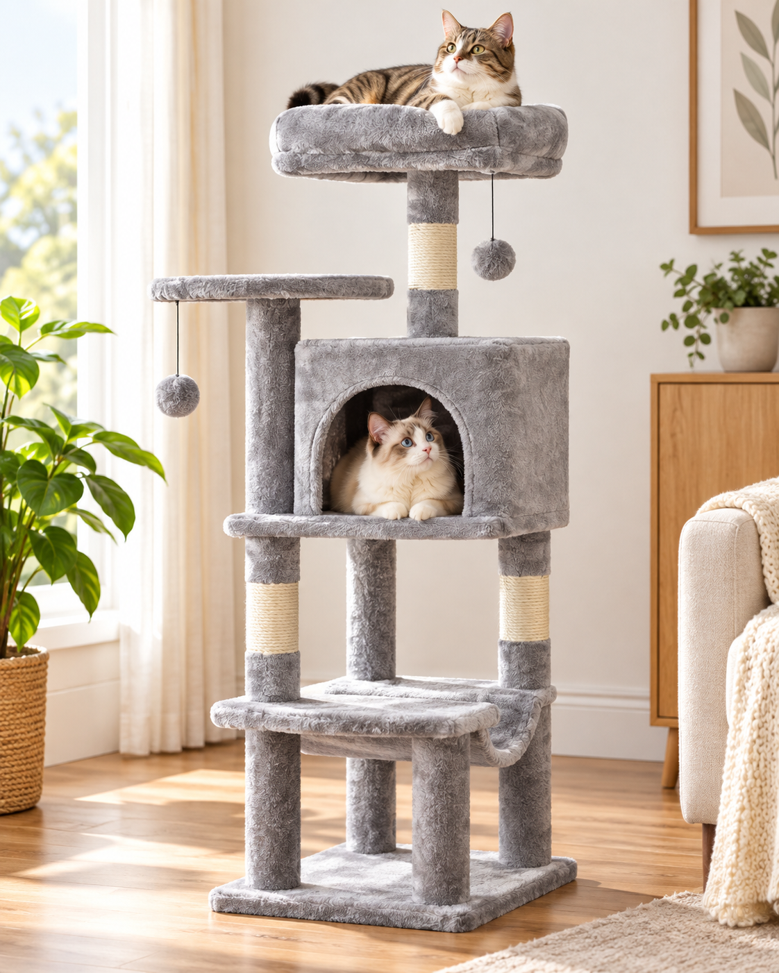 Arbre à chat 4 en 1 avec niche, hamac et griffoirs