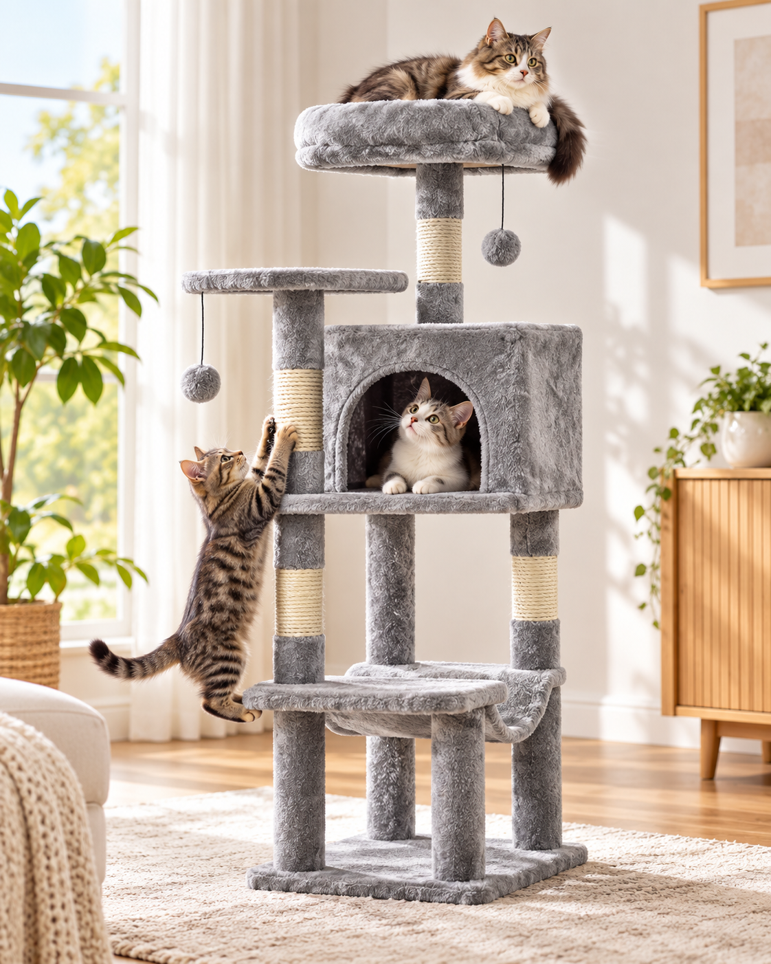 Arbre à chat 4 en 1 avec niche, hamac et griffoirs