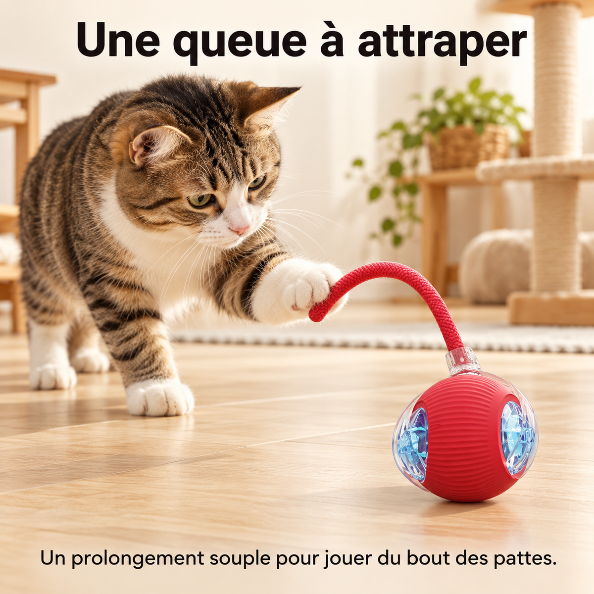Balle interactive à queue pour chat