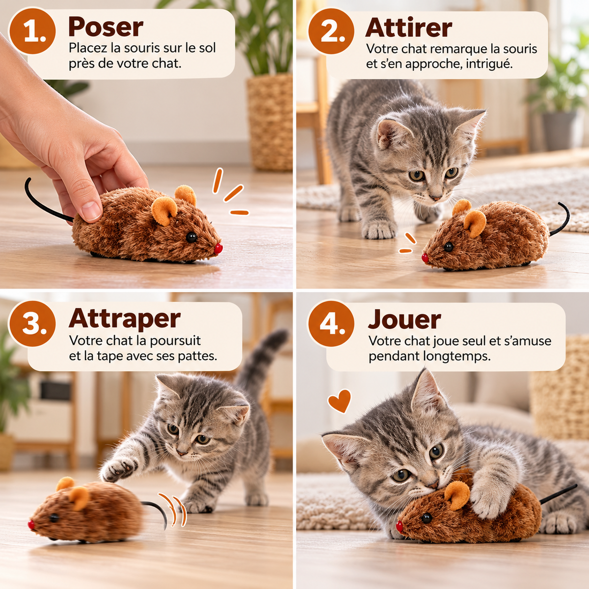 Souris en peluche réaliste pour chat
