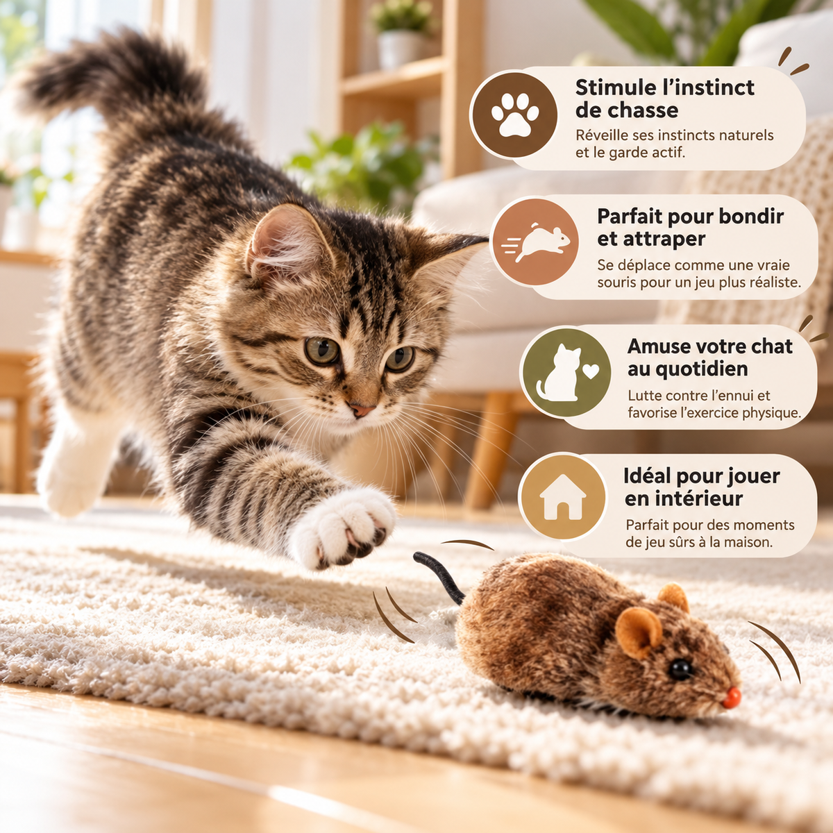 Souris en peluche réaliste pour chat