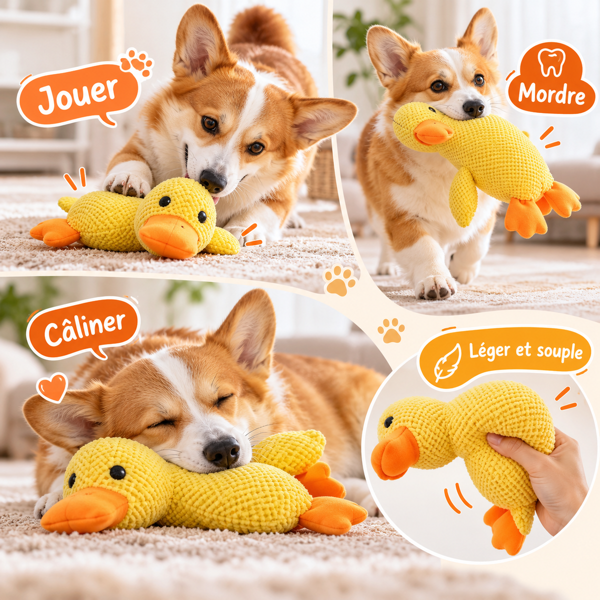 Peluche canard câlin pour chien
