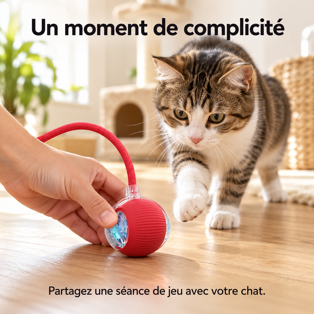 Balle interactive à queue pour chat