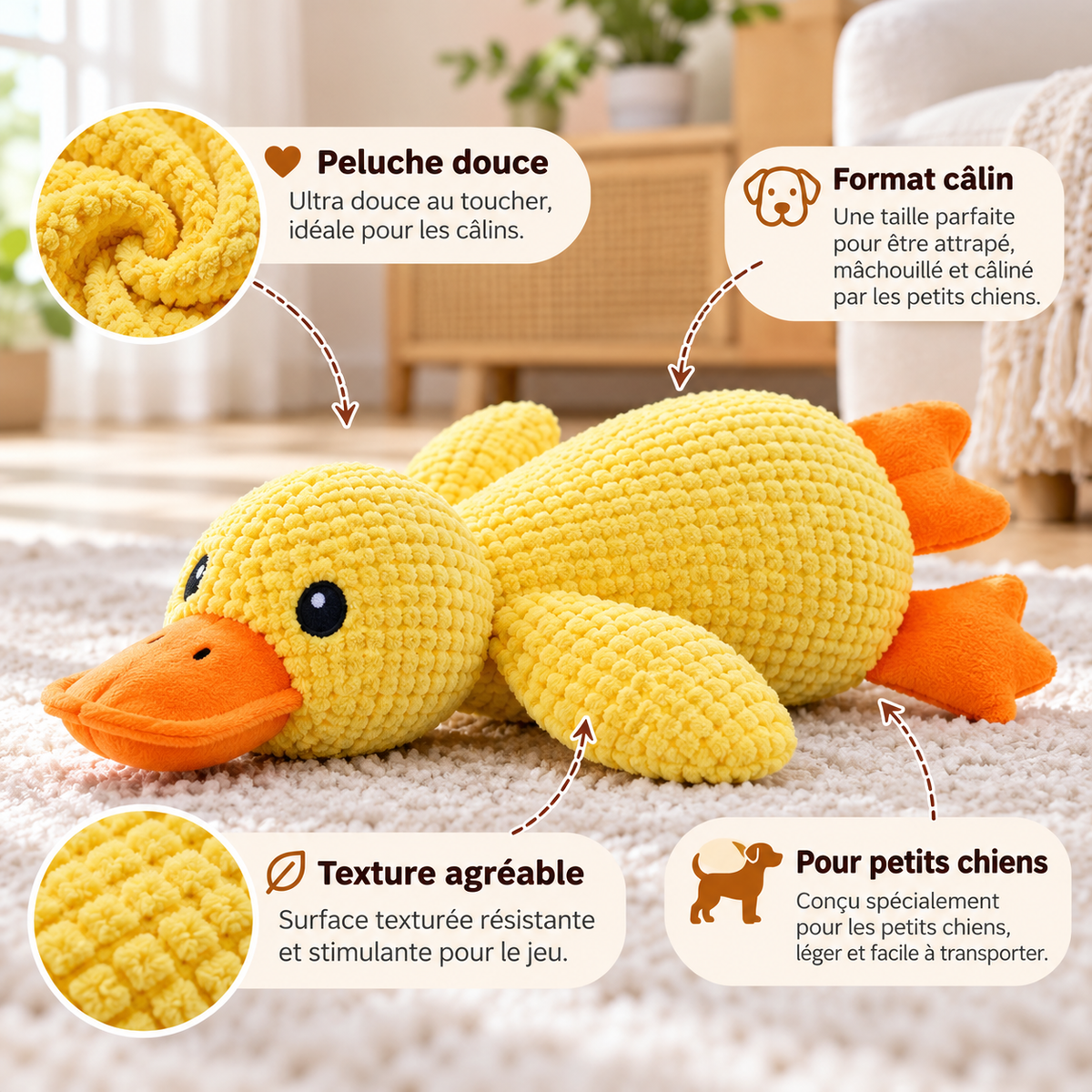 Peluche canard câlin pour chien
