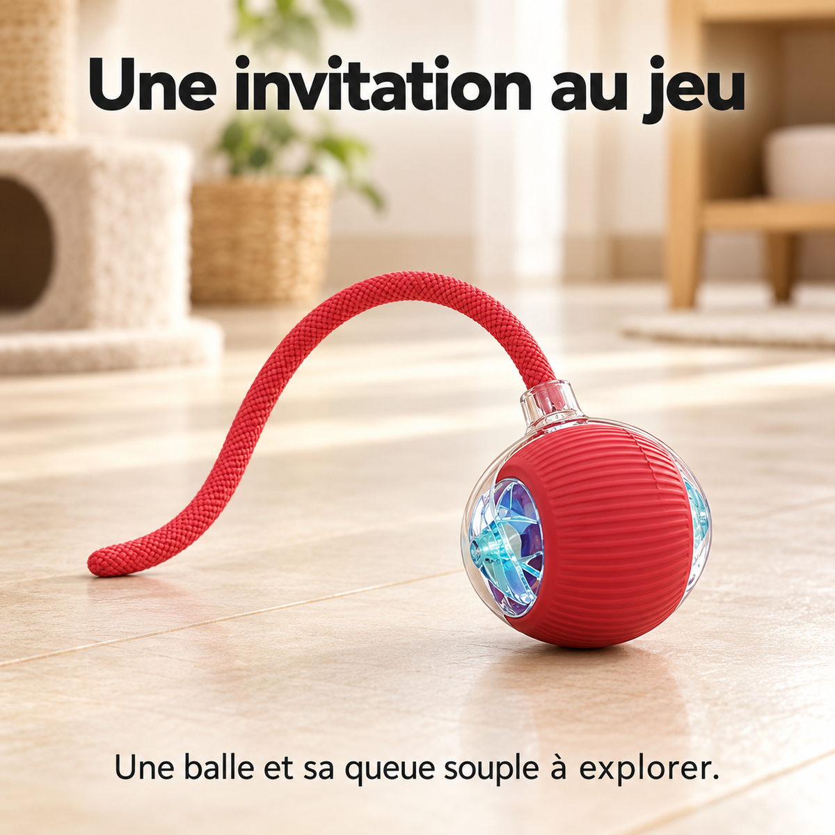 Balle interactive à queue pour chat