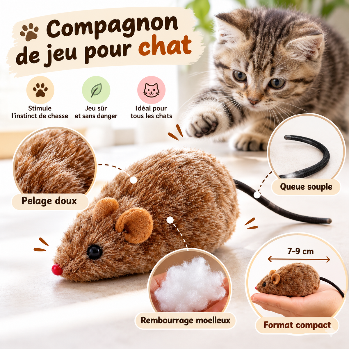 Souris en peluche réaliste pour chat
